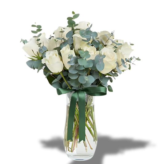 Vazoda 25'li Beyaz Gül - Rosentra | Premium Flowers