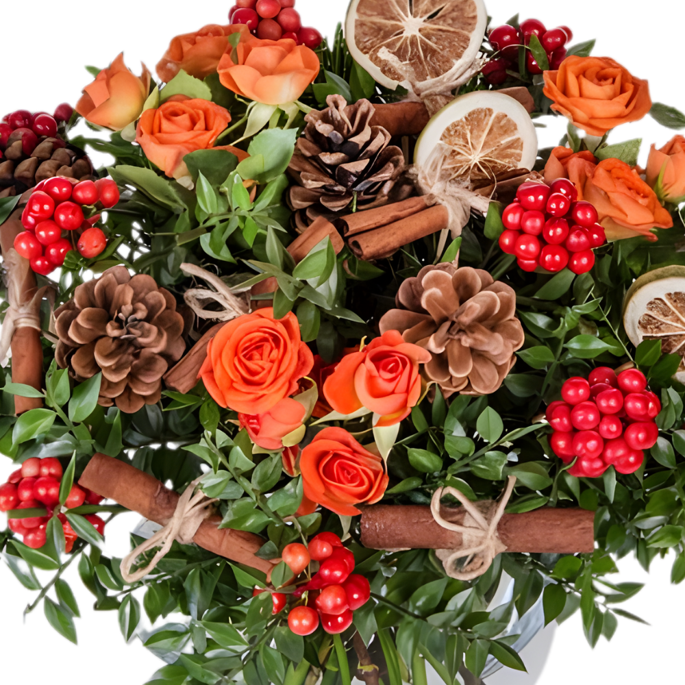 Warm Flame – Cam Akvaryumda Kokina ve Turuncu Gül