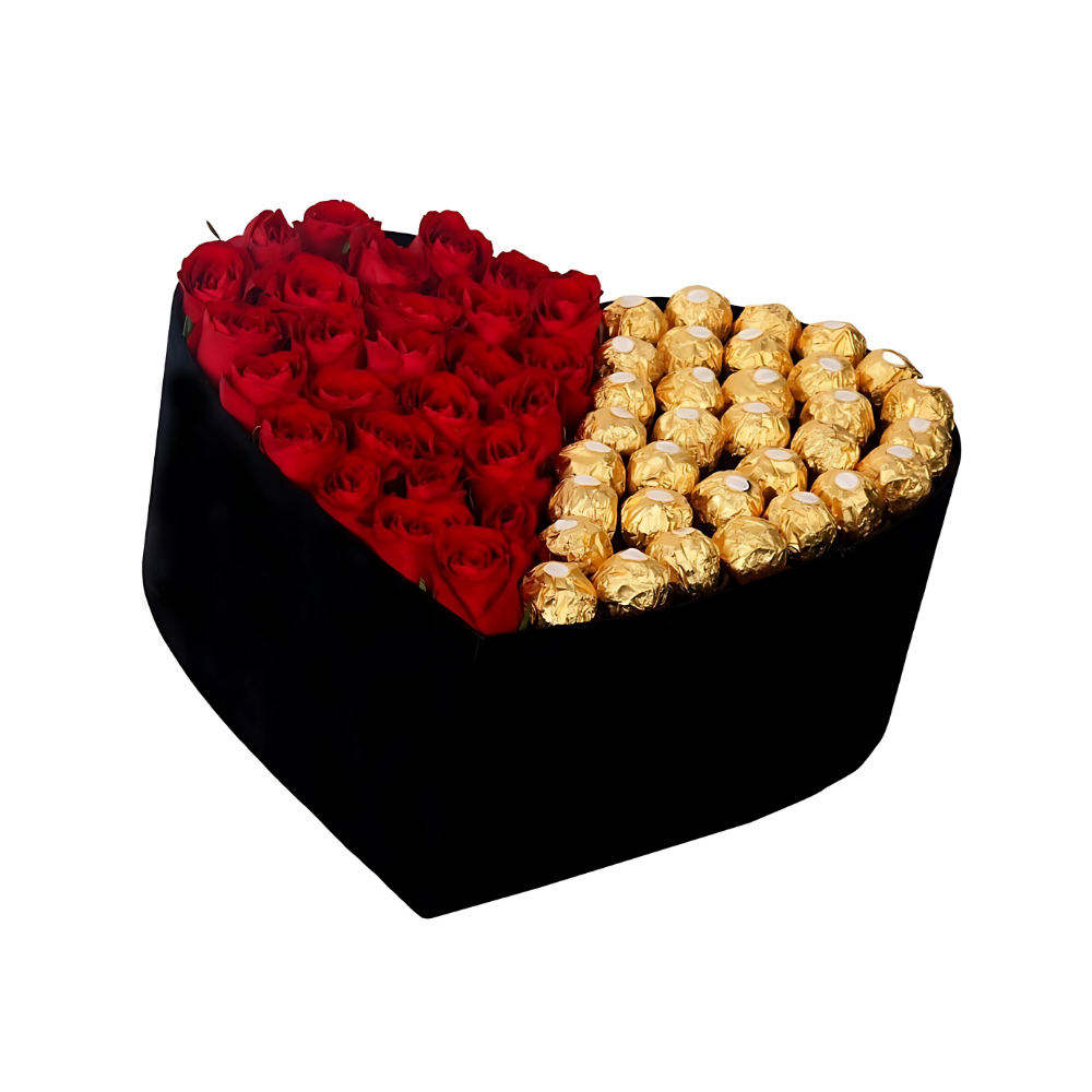 Büyük Kadife Kalp Kutuda Rocherli Kırmızı Gül - Rosentra | Premium Flowers