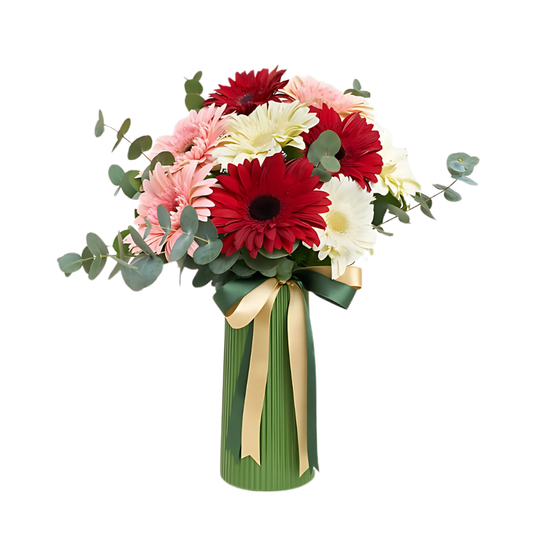 Joy Mix – Yeşil Vazoda Rengarenk Gerbera