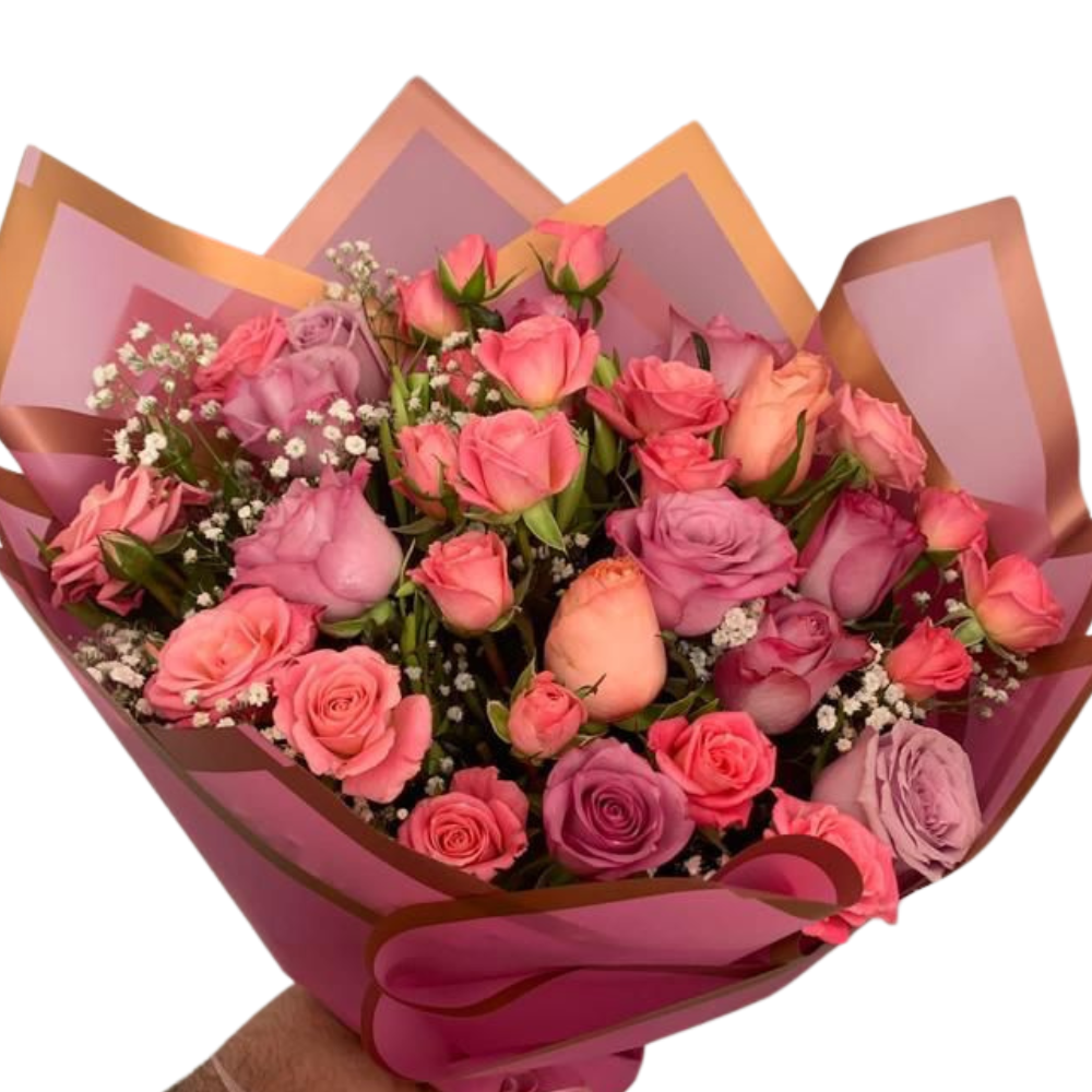 Sunset Bloom – Turuncu ve Pembe Gül Buketi