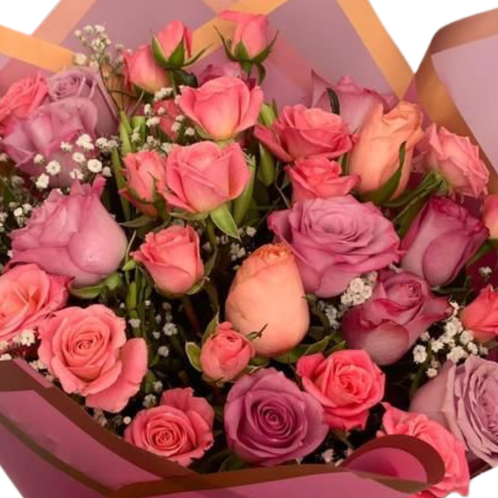 Sunset Bloom – Turuncu ve Pembe Gül Buketi