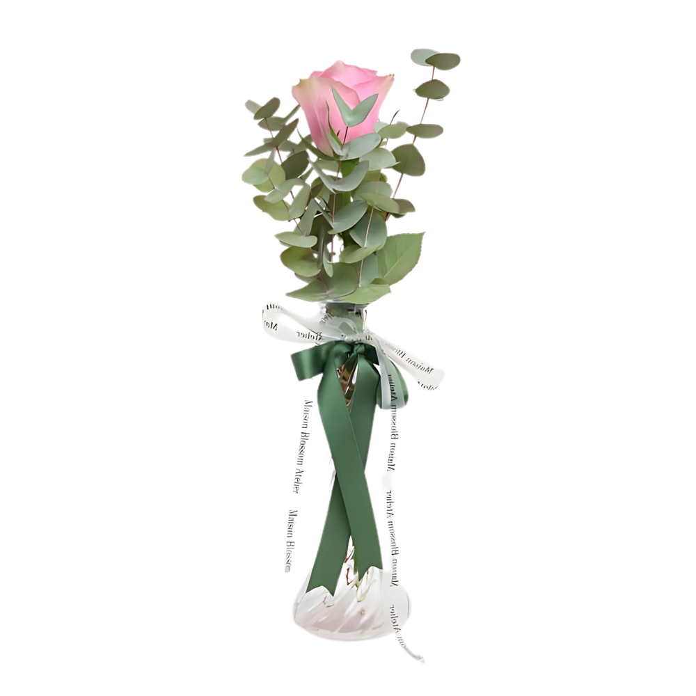 Single Rose – İnce Cam Vazoda Tekli Pembe Gül