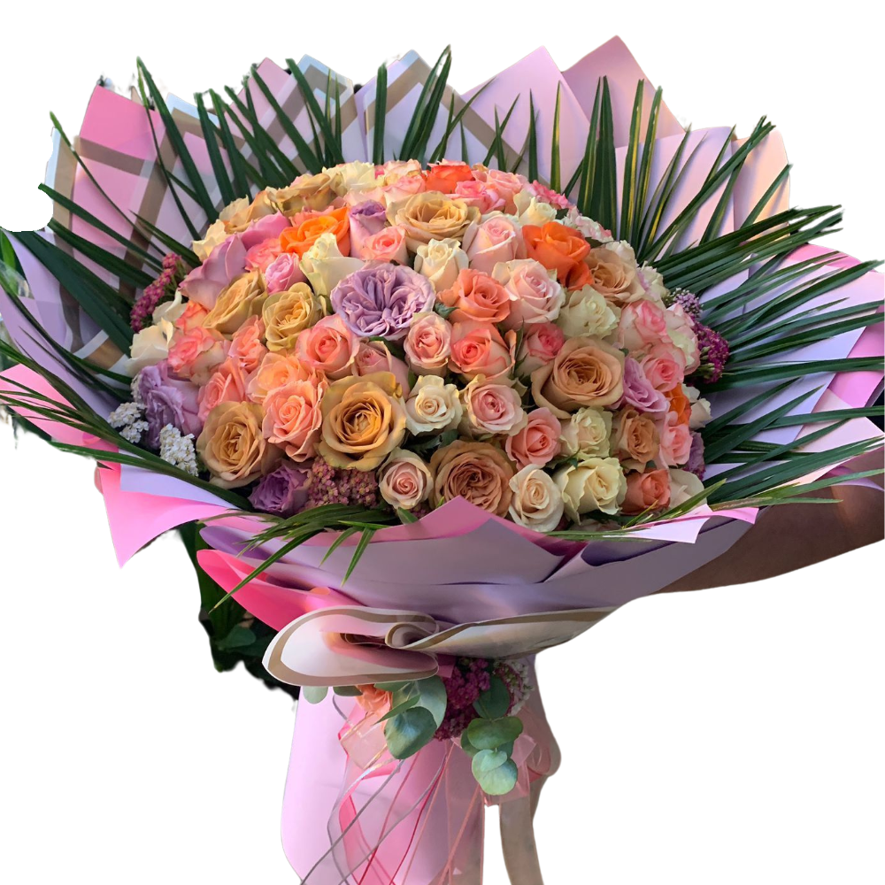Elegant Trio – Somon, Lila ve Beyaz Gül Buketi