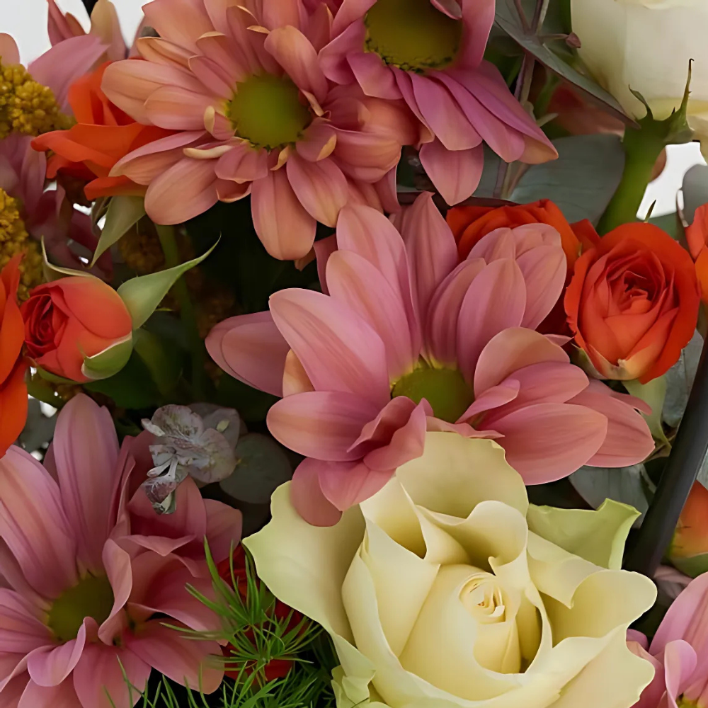 Color Pop – Kraft Çantada Renkli Gül ve Pembe Papatya