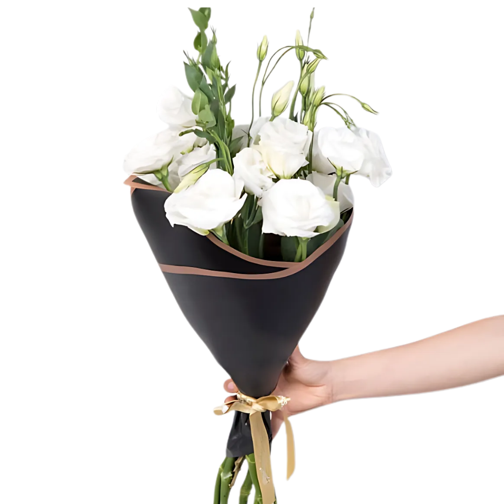 Elegant White – Siyah Bukette Beyaz Lisyantus