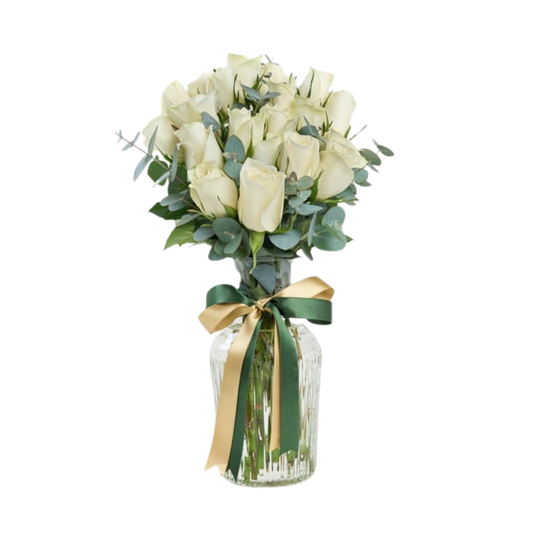 Premium Cam Vazoda 21 Beyaz Gül