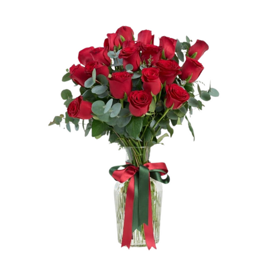Premium Cam Vazoda 21 Kırmızı Gül