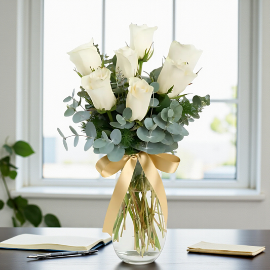 Vazoda 7’li Beyaz Gül