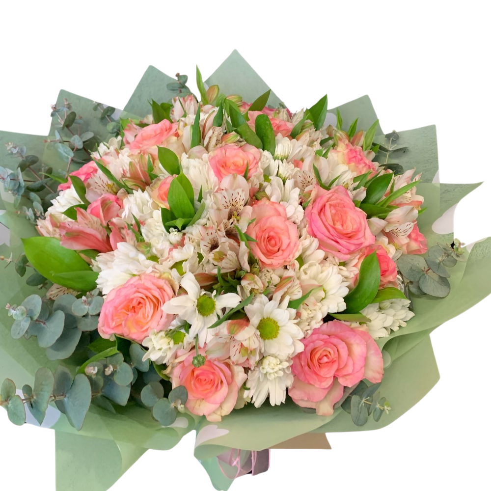 Cherry Bloom – Pembe Gül ve Beyaz Papatya Buketi