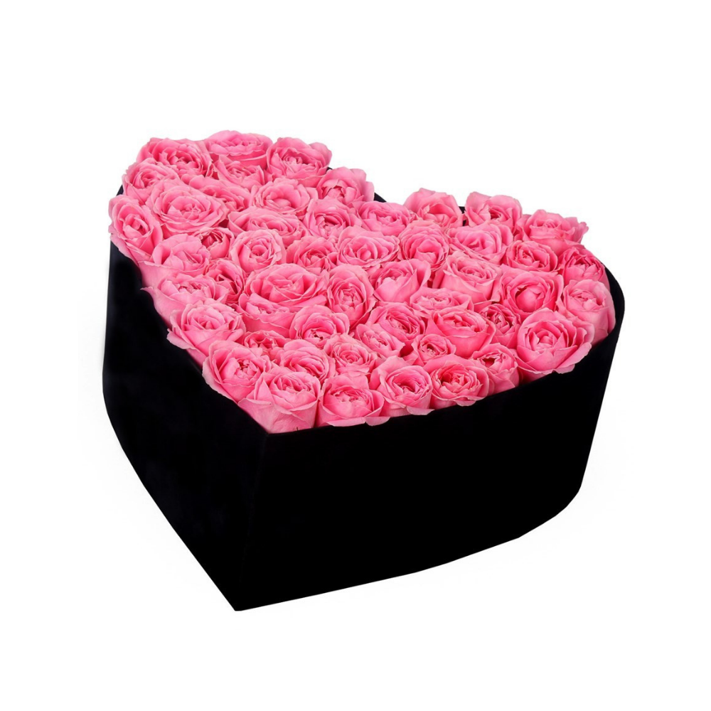Büyük Kadife Kalp Kutuda Pembe Gül - Rosentra | Premium Flowers
