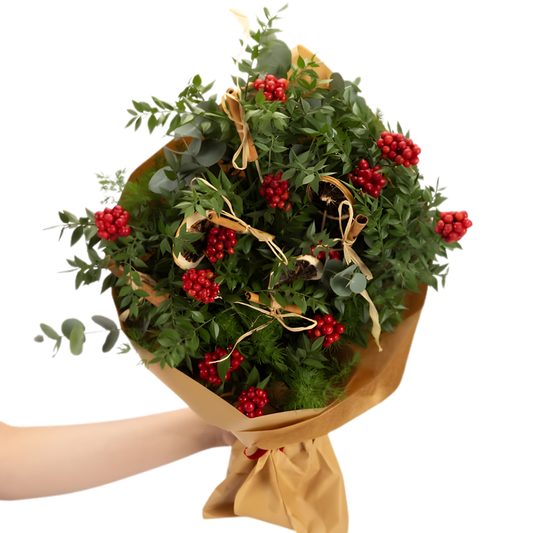 Rustic Red – Kraft Buket Kağıdında Kokina Yılbaşı Çiçeği