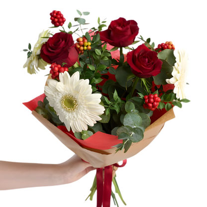 Holly Bloom – Kraft Bukette Kokina, Kırmızı Gül ve Beyaz Gerbera