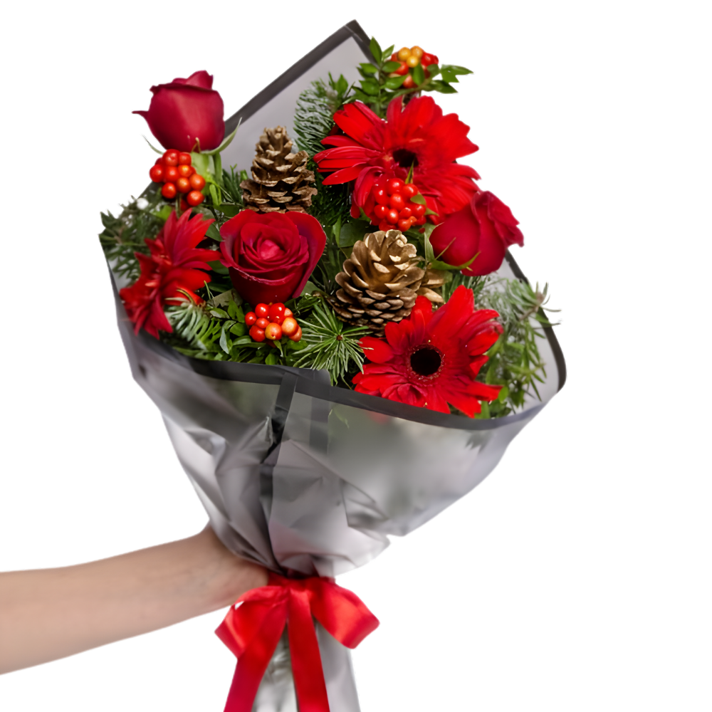 Red Spirit – Kırmızı Gül, Kırmızı Gerbera ve Kokina Buketi