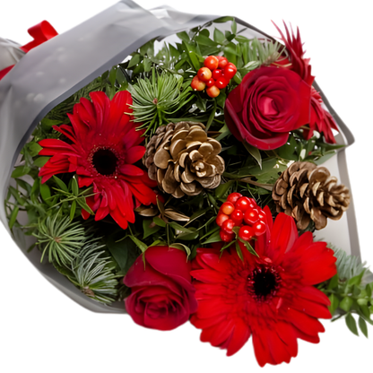 Red Spirit – Kırmızı Gül, Kırmızı Gerbera ve Kokina Buketi