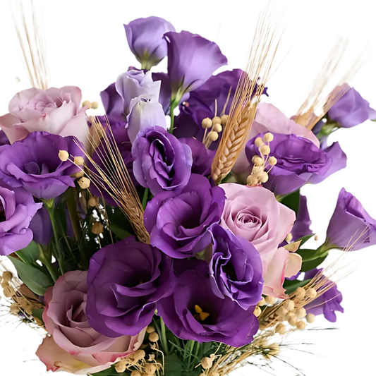 Lilac Flow – Cam Vazoda Mor Lisyantus ve Lila Gül