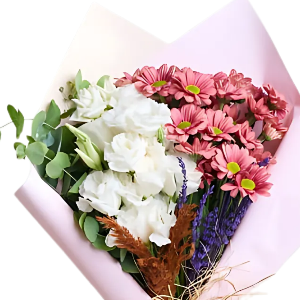 Blush Harmony – Pembe Bukette Lisyantus ve Papatya