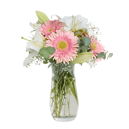 Vazoda Lilyum ve Pembe Gerberalar - Rosentra | Premium Flowers