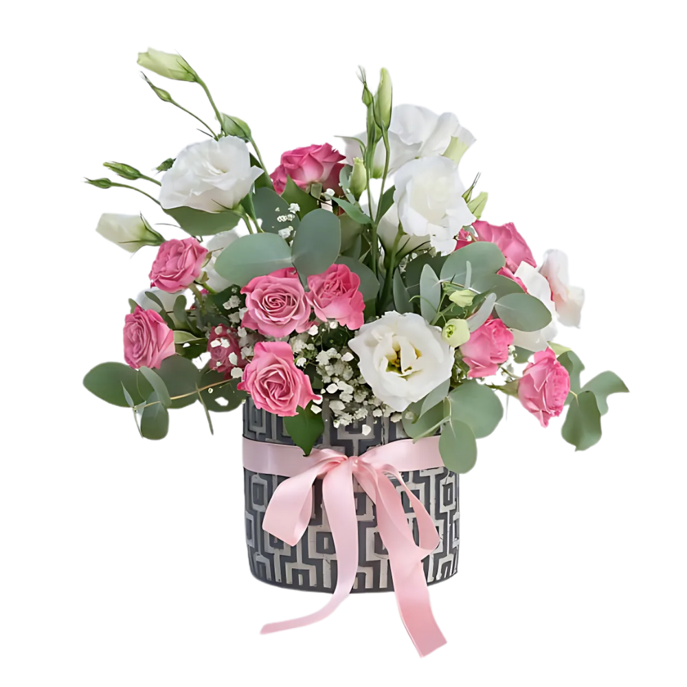 Patterned Bloom – Desenli Saksıda Lisyantus ve Çardak Gül
