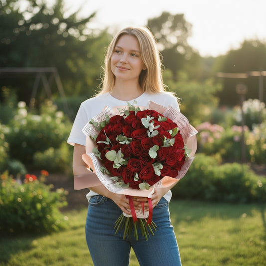 Gazete Kağıdında 50 Kırmızı Gül Buketi